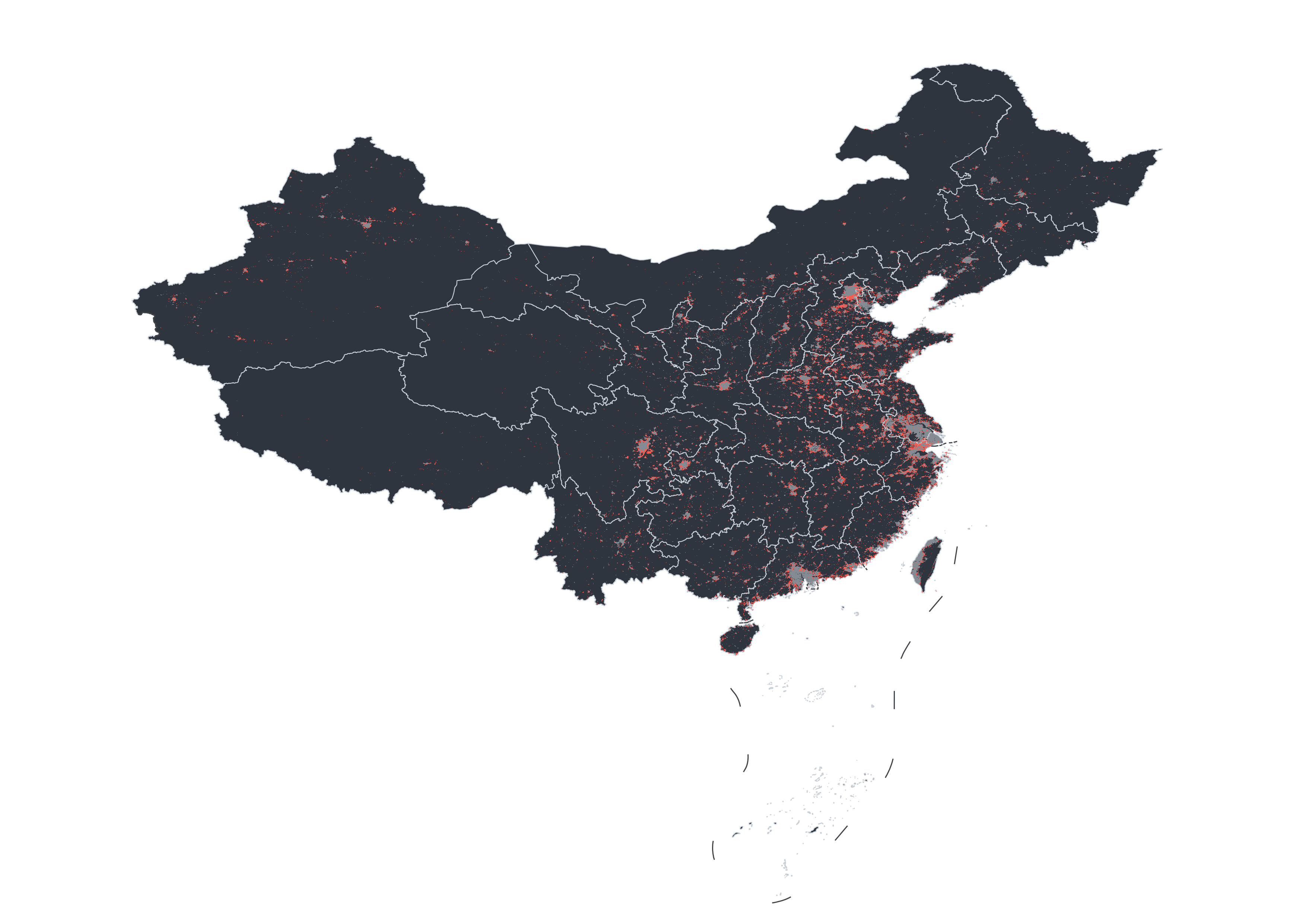 Comparison map of bright areas in China
